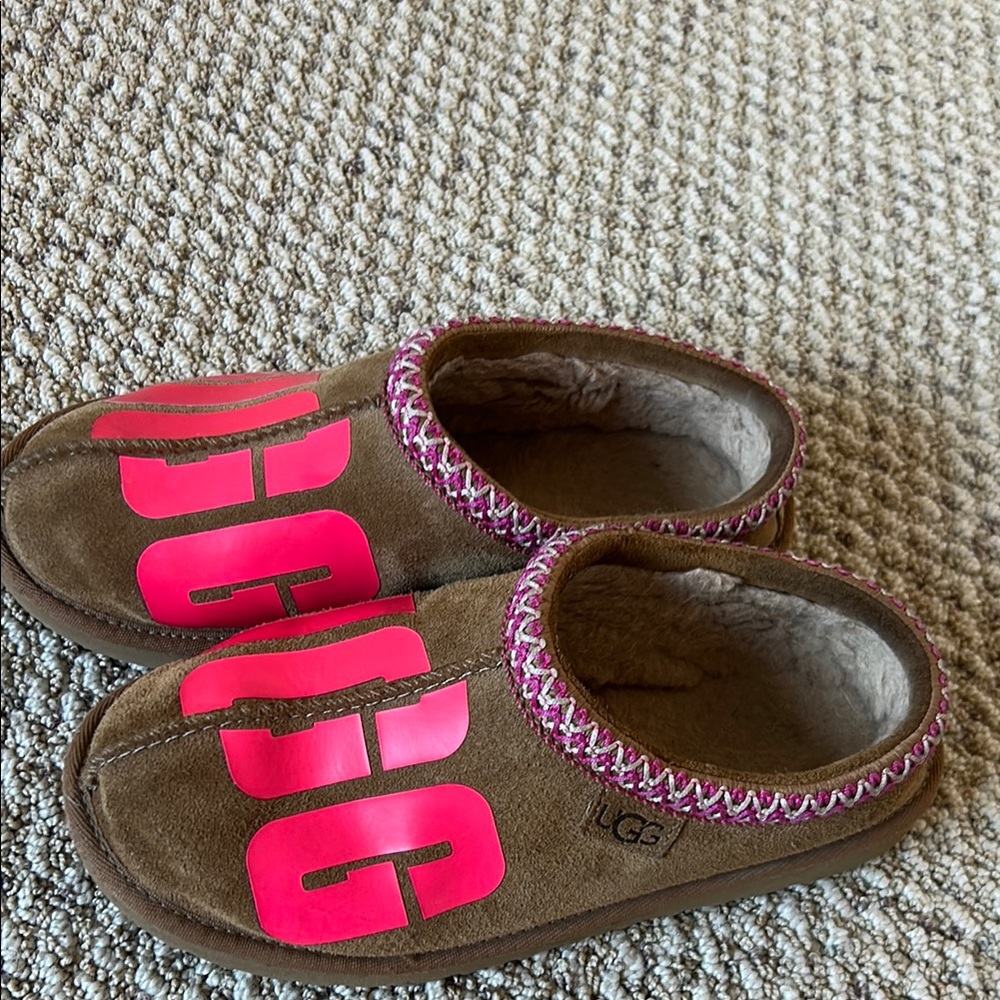 UGG Brown and Pink Cozy Tasman slippers
